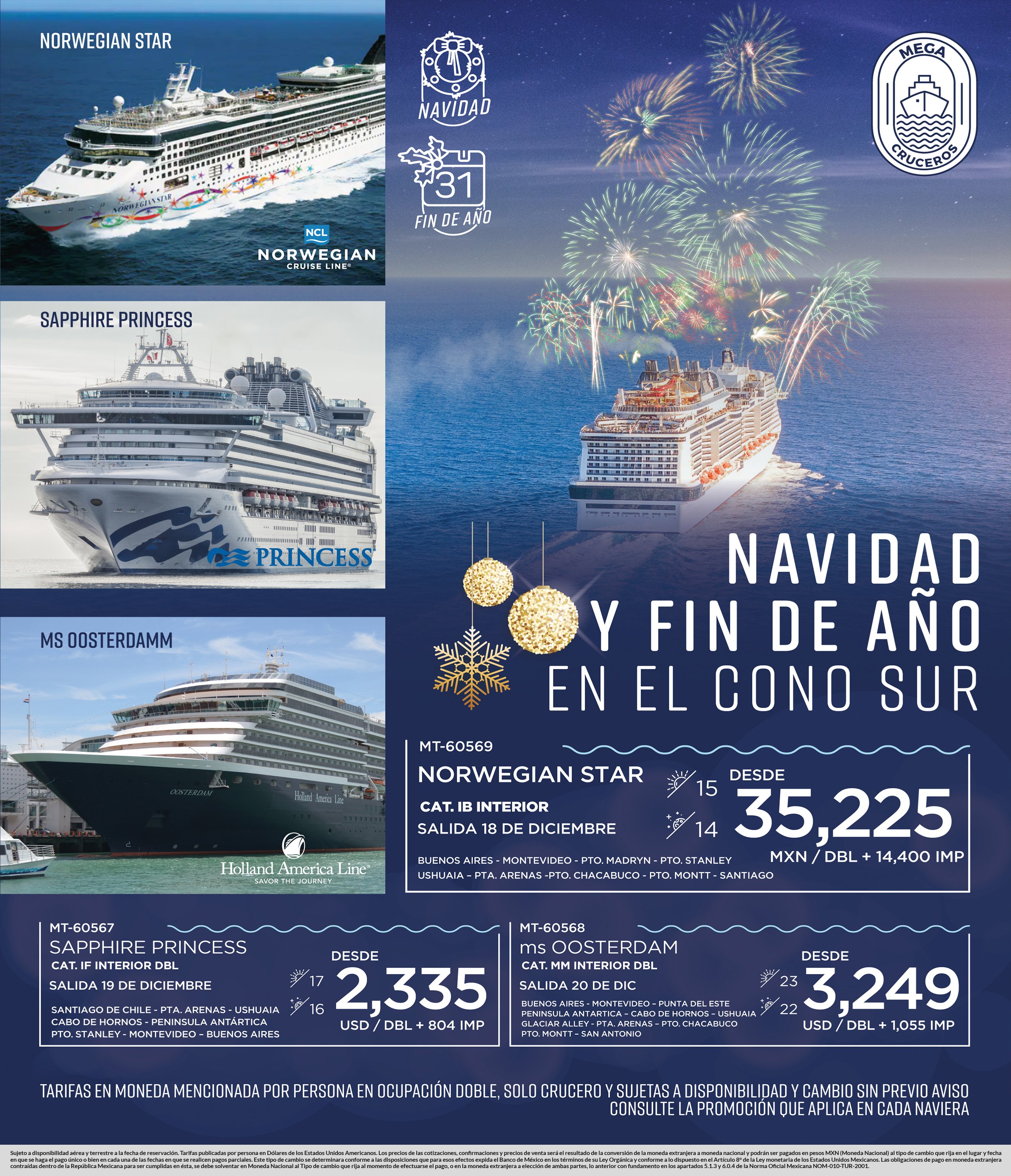 Navidad y fin de año en el cono sur cruceros
